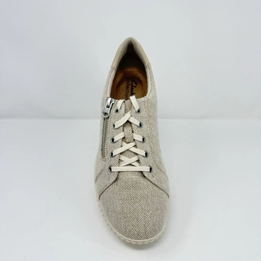 Clarks Caroline Echo Women’s Sneakers Natural Canvas Zip Lace 9.5W Wide